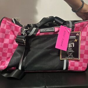 Pet Carrier Bag in Pink Checkered Design